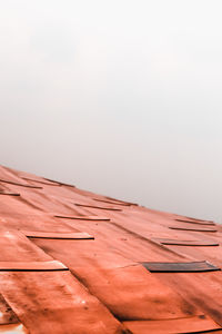 Low angle view of building roof against clear sky