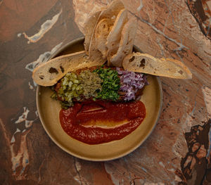 High angle view of food on table