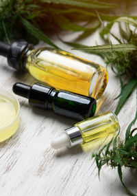 Close-up of beauty products on table