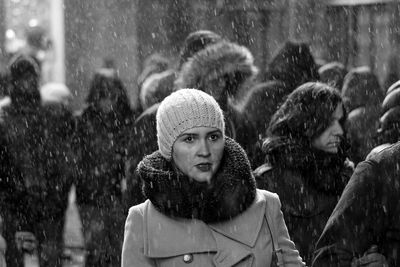 Portrait of woman in snow