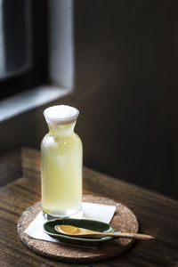 Close-up of drink served on table
