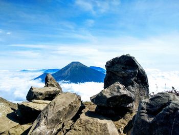 Scenic view of snowcapped mountains against sky