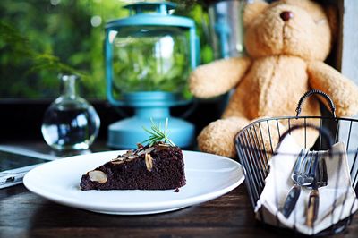 Close-up of dessert in plate on table