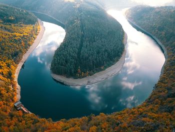 High angle view of lake amidst trees