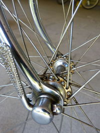 High angle view of bicycle wheel