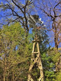 Low angle view of traditional windmill against sky