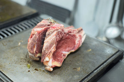 Close-up of meat on barbecue grill