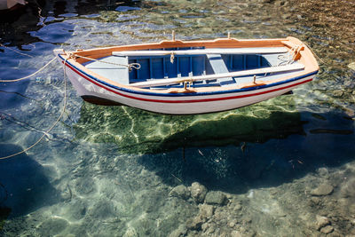 High angle view of boat moored in aegean sea