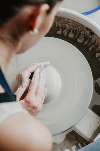 High angle view of person working