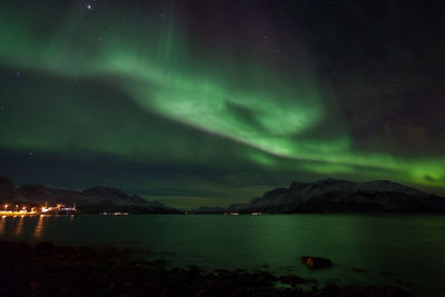 Scenic view of aurora borealis at ullsfjorden