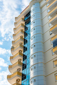 Low angle view of an apartment building with balconies. residential real estate.