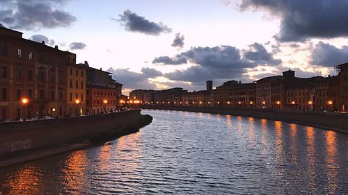 View of illuminated city at sunset