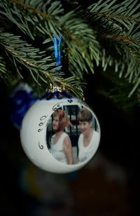 Close-up portrait of young woman with reflection of tree