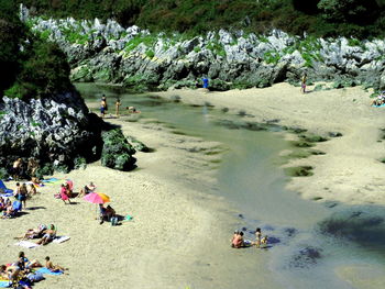 High angle view of people on beach