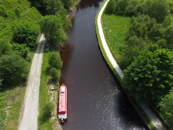 High angle view of road by river