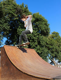 Teenager skateboarding