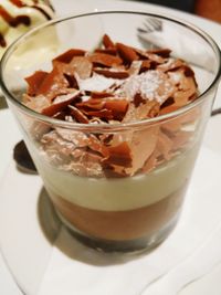 Close-up of dessert in glass on table