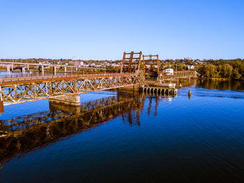 Scenic view of river against clear blue sky