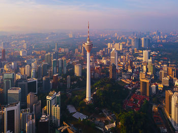 High angle view of buildings in city