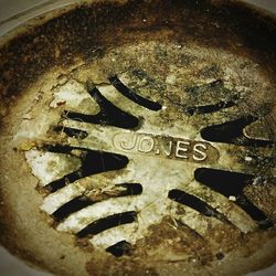 High angle view of rusty metal in container