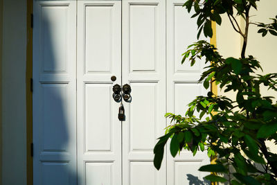 Closed door of building