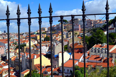 High angle view of buildings in city