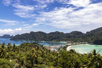 Scenic view of bay against sky