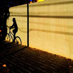 Shadow of man on bicycle