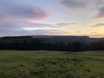 Scenic view of field against sky during sunset