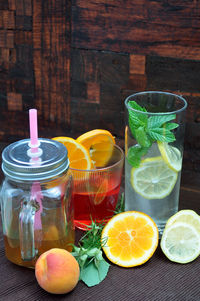 Close-up of drinks on table