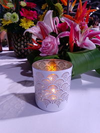 Close-up of flower pot on table