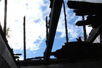 Low angle view of silhouette built structure against sky