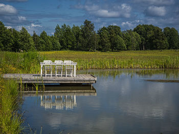 Scenic view of lake against sky