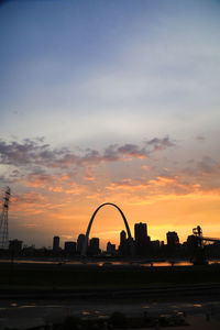 Silhouette of city against sky during sunset