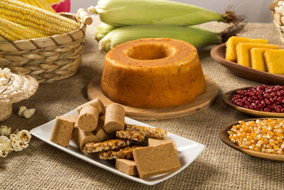 High angle view of food on table