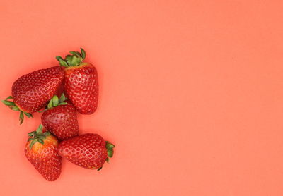 High angle view of strawberries on table