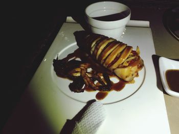 High angle view of coffee on table