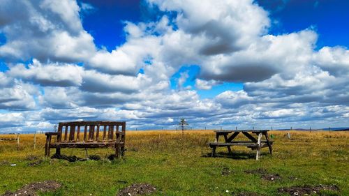 Scenic view of field against cloudy sky