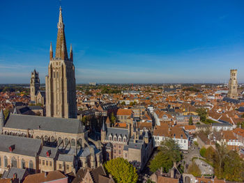 High angle view of buildings in city