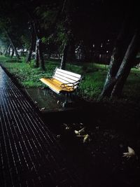 High angle view of bench in park