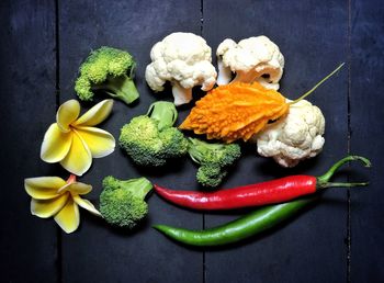 High angle view of vegetables on table