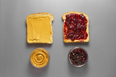 High angle view of breakfast on table