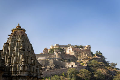 Ancient fort ruins with bright blue sky from unique perspective at morning 