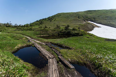 Scenic view of landscape against clear sky