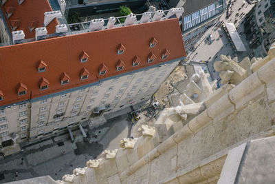 High angle view of buildings in city