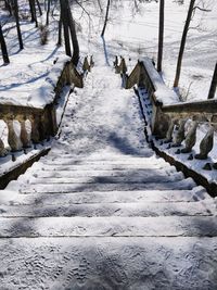 Snow covered steps during winter