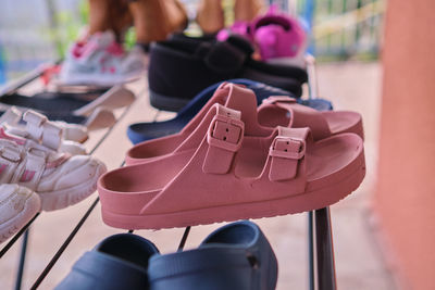 Close-up of shoes on table