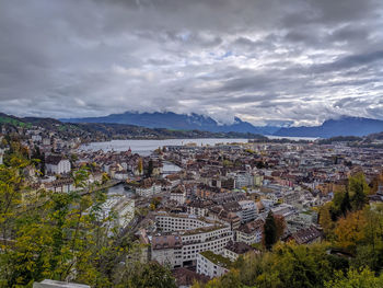 High angle view of townscape against sky