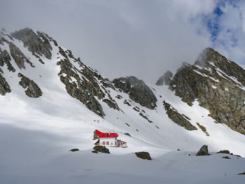 Scenic view of snowcapped mountains against sky