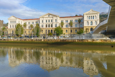 Reflection of buildings in lake